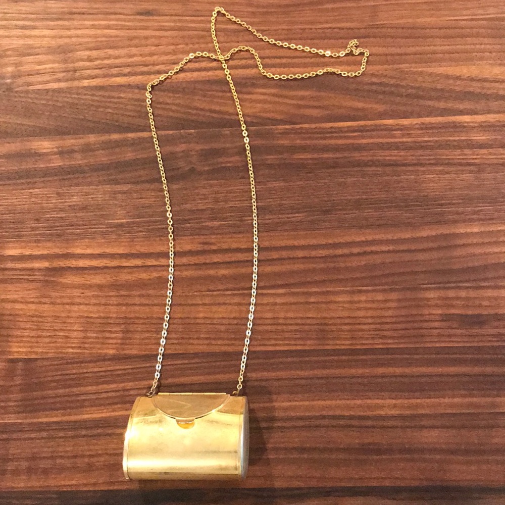 Vintage 1970s boho mini brass purse pouch necklace